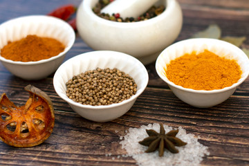 the spices of the world are bright and colorful for culinary gourmet dishes in the kitchen. 