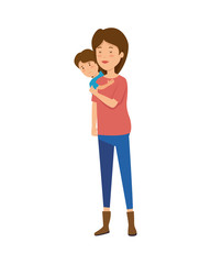 beautiful mother lifting son