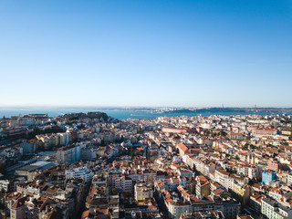 Fototapeta na wymiar aerial view of downtown Lisbon at sunrise in a sunny day
