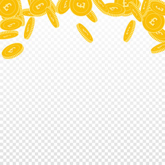 British pound coins falling. Scattered big GBP coi