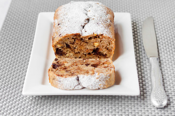 Banana cake with walnuts and dark chocolate