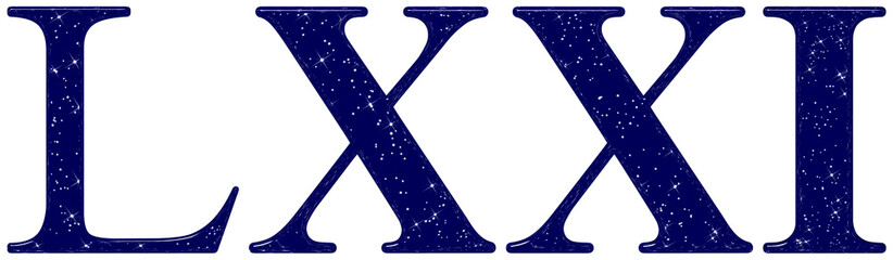 Roman numeral 71, seventy one, star sky texture imitation, isolated on white background, 3d render