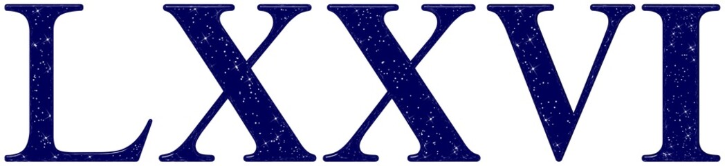 Roman numeral 76, seventy six, star sky texture imitation, isolated on white background, 3d render