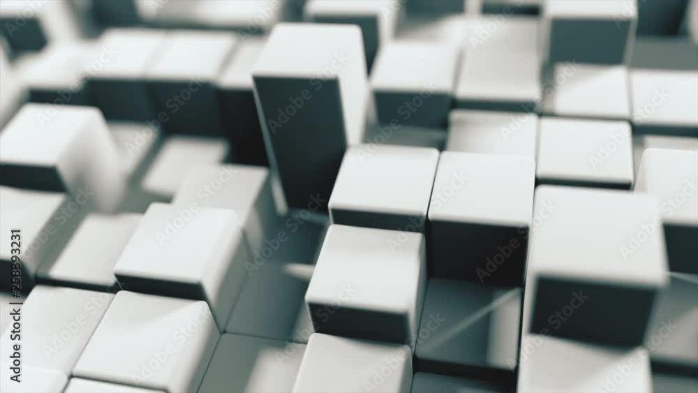 Poster abstract 3d animation of the movement of gray cubes, seamless loop 4k background