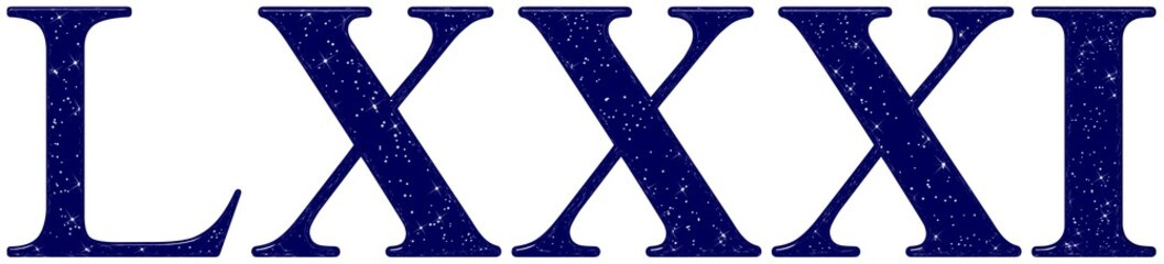 Roman numeral 81, eighty one, star sky texture imitation, isolated on white background, 3d render