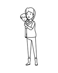 beautiful mother lifting son