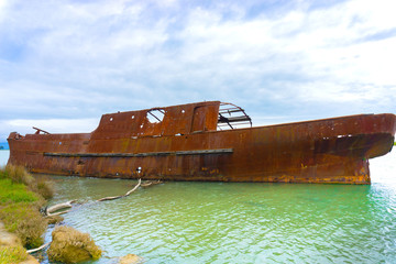 Scuttled rusting hulk of old ship Waverley