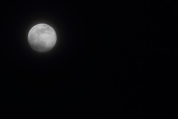Full moon on black sky background - blank with space for text