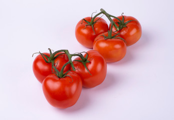 red tomatoes on a twig isolated on white background