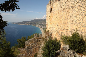 Fototapeta premium Alanya, view of Cleopatra beach from a height on a sunny summer day