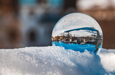Crystal ball alpine landscape shot at Flachau-Salzburg-Austria