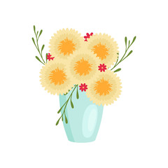 Beautiful flowers composition in vase on empty background