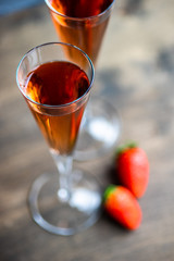 Champagne in a glasses and strawberries
