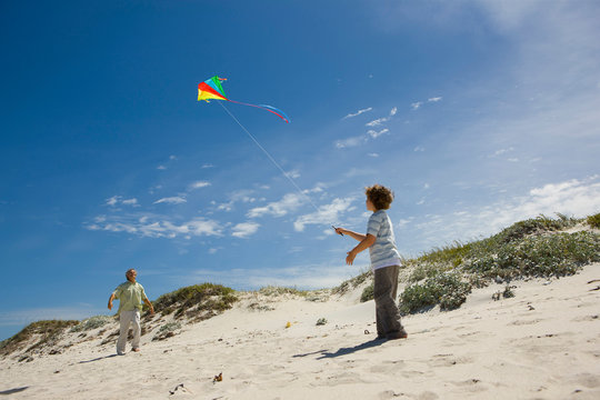 Father And Son Flying A Kite 