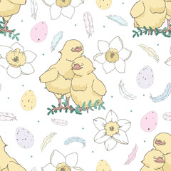 Fototapeta premium easter pattern with cute chicken
