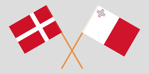 Malta and Denmark. The Maltese and Danish flags. Official colors. Correct proportion. Vector