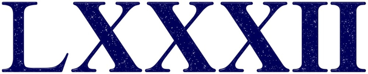 Roman numeral 82, eighty two, eighty, star sky texture imitation, isolated on white background, 3d render