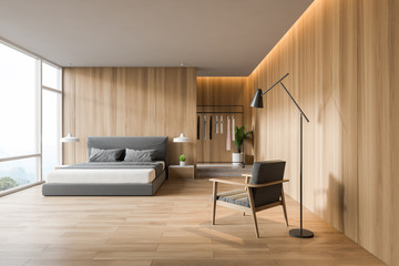 Modern design wooden bedroom interior