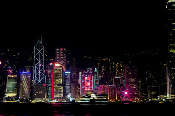cityscape of Victoria Harbour in hong kong at night