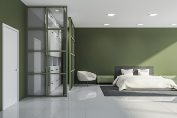 Fototapeta na wymiar Moder design green bedroom interior.