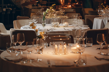 luxury elegant table setting dinner in a restaurant tableware