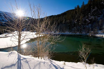 Mountain lake in winter