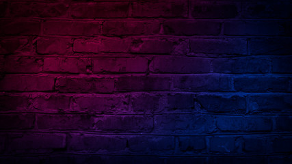 Brick wall, background.  Neon red and blue light. - Powered by Adobe