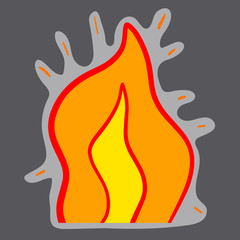 Fire hand drawn cartoon style illustration for sticker