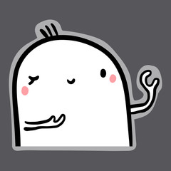 Flirt hand drawn illustration with cute marshmallow in cartoon style