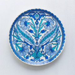 Turkish ornament, ceramic plate, white background