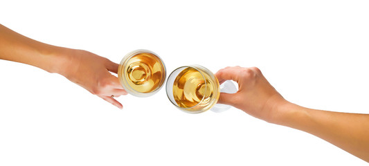 Female hand holding wine glass isolated top view