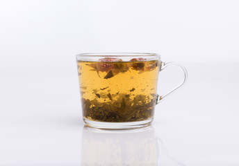 Cup of green tea isolated on white background