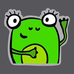 Green frog hand drawn sticker illustration in cute style
