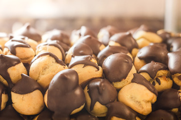 French dessert mini eclair with chocolate