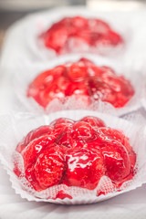 Closeup of a small strawberry pie