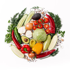 Round shape by various vegetables and fruits