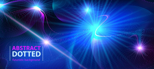 Abstract technology futuristic blue neon radial light burst effect on dark background. Digital elements circles halftone. Vector illustration. Eps10