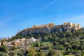 Fototapeta na wymiar View of the The Acropolis of Athens. March, 6th. 2019