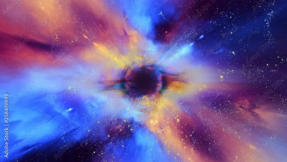 Wall mural light, stars and galaxies stream into a black hole in deep space (loop).
