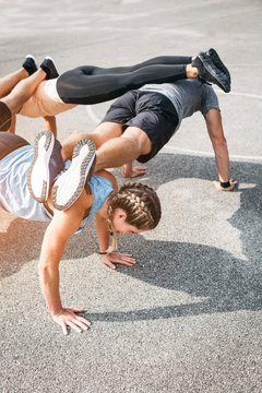 Sportive team during workout