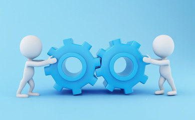 3d White business people with a gear mechanism