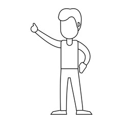 young man with thumb up black and white