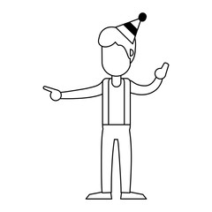 man with birthday hat cartoon black and white