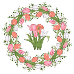 floral circle frame with tulips