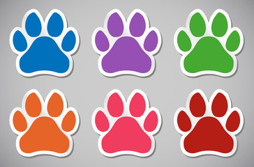 Animal paw print vector illustration sticker - obrazy, fototapety, plakaty