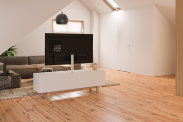 3d render interior design of the attic floor of a private cottage