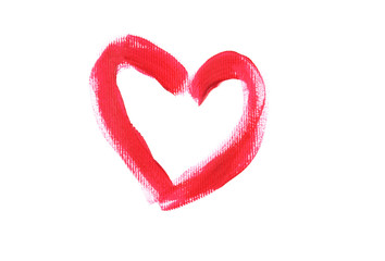 Closup of red heart painted with a brush isolated on white background for Valentineas day