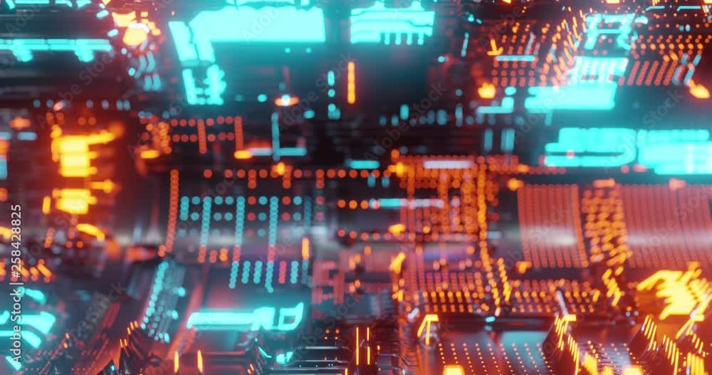 Poster motion graphic 4k seamless loop of abstract technology background, led and flickering particles. ani