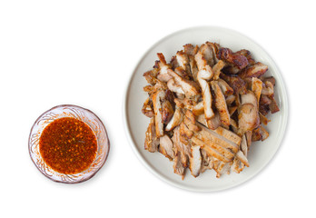 Organic cooked grilled pork chop steak with salt, pepper, garlic and oil in thai style
