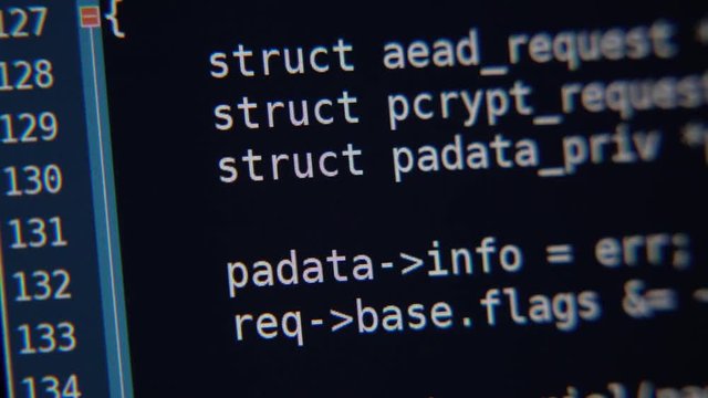 The program code scrolls on the computer screen